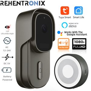 Téléphones vidéo Tuya Sonnette WiFi sans fil filaire Bell DC AC alimenté par batterie 1080P 2MP étanche avec Alexa Google Bell Camera 230830