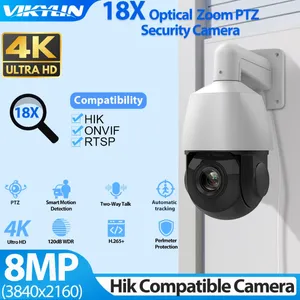 Telecamera IP Vikylin PTZ Zoom 18X 8MP 4K per Hikvision Compatibile PoE Traccia automatica Rilevamento di veicoli umani Cam audio bidirezionale per esterni