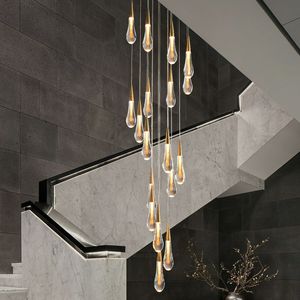 Luces colgantes para escaleras de Villa, lluvia de meteoritos, cristal, restaurante, Bar, lámpara colgante para interiores, gota de agua, decoración para sala de estar