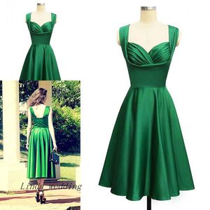 Vintage 1950's Elegance Emerald Green Cocktail Dress Alta calidad Real Po Tea Length Short Party Prom and Homecoming Dress257U