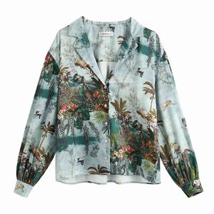 Vintage animaux forêts imprimer Blouse femmes mode col rabattu chemises élégantes dames Chic hauts 210520