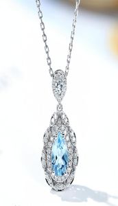 Vintage aigue-marine bleu cristal topaze pierres précieuses diamant pendentif colliers pour femmes or blanc argent couleur bijoux mode cadeau 3001408