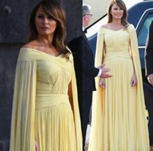 Vestidos de noche árabes vintage Reino Unido Escote con hombros descubiertos y mangas largas Corpiño fruncido Una línea Vestidos de noche formales de gasa de color amarillo pálido largo