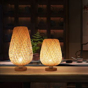 Vintage bambou artisanat lampes de table à la main chambre chevet bureau lumières salon décor chaud bambou bois lampe