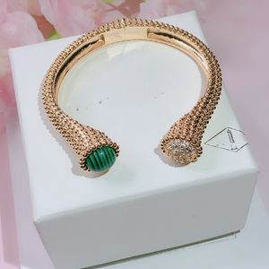 Brazaletes Vintage pulseras verde malaquita oro cobre doble círculo redondo encanto brazalete abierto para mujeres con caja regalo de fiesta