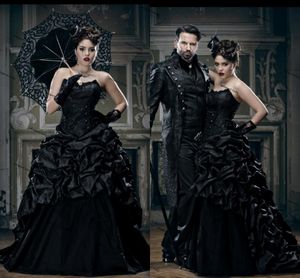 Vestidos de novia góticos negros vintage Tallas grandes Cariño con cordones Corsé con cordones Vampiros victorianos Punk Evil Queens Vestido de novia