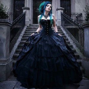 Vintage negro victoriano gótico civil vestido de fiesta vestidos de novia corsé sin tirantes princesa estilo punk país vestido de novia tallas grandes falda Vestidos De Novia