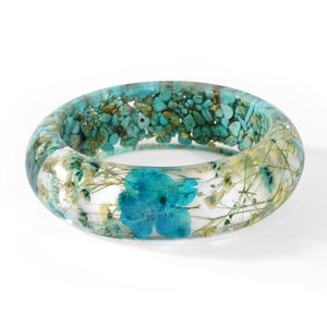 Vintage Bleu Fleur Séchée Résine Bracelet Bracelet À La Main Manchette Bracelet pour Femmes Cadeau Créatif En Gros Q0717