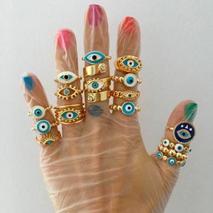 Anillos Vintage de mal de ojo azul para mujer, anillo de ojo turco, joyería de pareja estética vikinga emo de boda