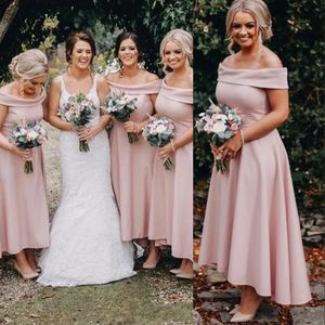 Vintage Blush Pink Arabe Cheap Bridesmaid Robes Off épaule longue pour les mariages à haute longueur de la cheville plus taille plus taille d'honneur formelle