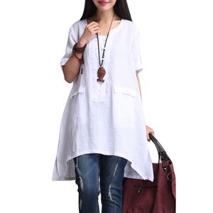 Vintage Brand Plus Size Tops Blouse Women Linen Half Sleeve Casual Solid Loose Long Shirts Irregular Summer Blusas Female 2018