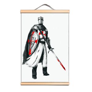 Impression sur toile vintage - Illustration murale de guerrier croisé médiéval - Bannière à suspendre - Voici une superbe peinture parchemin d'un chevalier templier CD20
