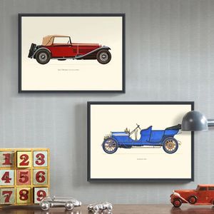 Peinture sur toile de voiture Vintage, modèles de voitures anciennes, affiche et impression murale, tableau d'art pour salon, chambre de garçons, décor d'image sans cadre Wo6