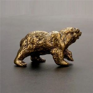 Statue d'ours brun en cuivre Vintage, décoration d'animal polaire en laiton massif, Mini Table à thé, accessoires de bureau pour animaux de compagnie, technologie 240124