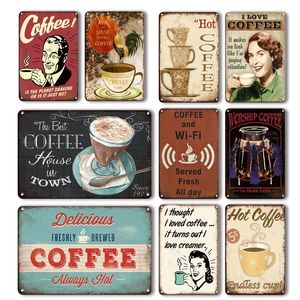 Diseño Vintage Coffee Tin Metal Wall Art Sign Hojalata Decoración de pared Coffee Bar Metal Sign Retro Cafe Kitchen Room Decor Plate 30X20cm W03