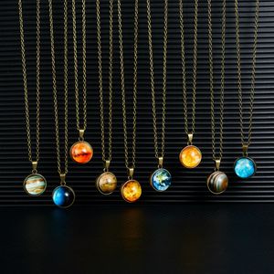 Vintage Double Face Boule De Verre Planète Univers Ciel Étoilé Galaxy Pendentif Collier Lumineux Dans L'obscurité Femmes Hommes Mode Bijoux Accessoires