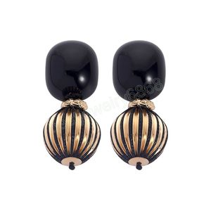 Pendientes colgantes de bola redonda de Metal negro elegante Vintage para mujer, pendientes geométricos de resina, accesorios de joyería para fiestas