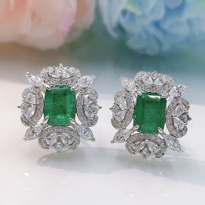 Boucles d'oreilles Vintage en diamant émeraude pour femmes, bijoux de mariage en argent Sterling 100% véritable, bijoux de fête de promesse