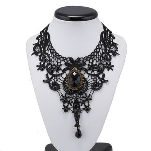 Vintage mode Sexy gothique tour de cou cristal noir dentelle collier femmes Chockers Steampunk bijoux