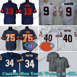 Jerseys de fútbol vintage S-6XL personalizados 34 Walter Payton 40 Gale Sayers 50 Singletary 51 Butkus 54 Brian Urlacher 72 Perry Hampton Eddie Royal Stitched Jersey Agregar parche