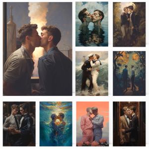 Vintage gay deux hommes s'embrassant sous l'eau cool imprimement imprimement mur d'art art toile peinture salon chambre à coucher cadeau cadeau