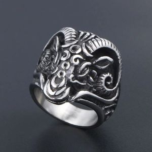 Anillo gótico Vintage con cabeza de cabra y oveja para hombre, anillo de oro blanco de 14K con Animal fresco, anillos de motero Punk a la moda para hombre, joyería