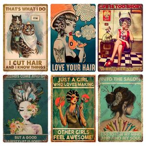 Vintage Hair Stylist Metal Tin Sign Poster Barber Shop Decoración de pared Tatuaje Artista Metal Poster Peluquería Salón Corte de pelo Chica Habitación Arte de la pared Decoración del hogar Tamaño 30X20CM w01