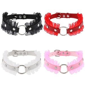 Vintage Harajuku Dentelle Déclaration Collier Bijoux Couple Punk Noir Rouge Blanc Rose En Cuir Collier Ras Du Cou Collier Pour Les Femmes