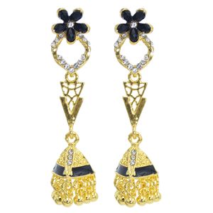 Vintage Jhumka Boucles d'oreilles pour femmes en or métal fleur perles de cristal Bells Tassel boucles d'oreilles Bijoux Parti indien en Afghanistan cadeau