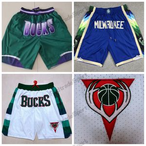 Vintage Just Green Don Basketball Shorts Just Don Short avec poches 1985 Retro White Mens Zipper Short Stitched Team Basketball Shorts Broderie Logo S-XXL