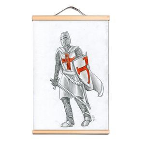 Affiches d'art mural Vintage des chevaliers templiers, croisades, armure de guerrier, peinture murale suspendue avec axe en bois massif, meilleur cadeau CD34