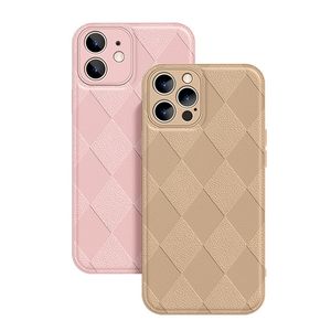 Étuis en cuir à motif de grille en treillis vintage Texture de cadre en silicone souple Housse de protection complète de la caméra antichoc pour iPhone 13 Mini 12 11 Pro Max XR X XS 6 7 8 Plus SE2