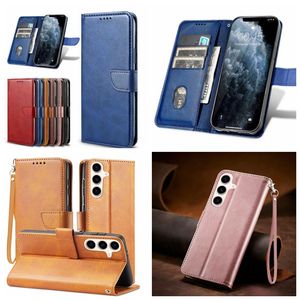 Étuis portefeuille en cuir vintage pour iPhone 15 Plus 14 13 12 Mini Pro MAX X XR XS 8 7 6 SE2 5 5S Retro Flip Cover Credit ID Card Slot Business Men Holder Kickstand PU Pouch Strap