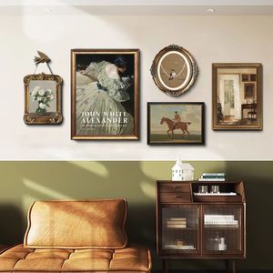 Pintura colgante combinada de sala de estar vintage, mural de arte pequeño, sofá americano, decoración de pared de fondo, pintura francesa de lujo ligero