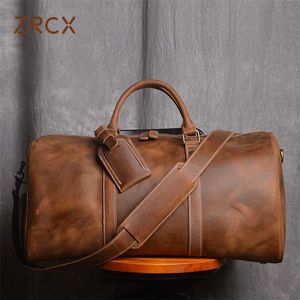 Equipaje de mano vintage para hombres ZRCX Bolsa de viaje Geunine Cuero de gran capacidad Mensajero de un solo hombro para computadora portátil de 15 pulgadas 202211