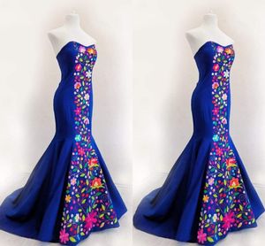 Vestidos de novia de sirena mexicana Vintage 2023 flores bordadas corsé sin tirantes Top satén Formal fiesta vestido de novia para mujer de talla grande