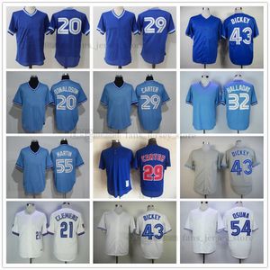 Camisetas de béisbol vintage 19 José Bautista 12 Roberto Alomar 20 Josh Donaldson 21 Roger Clemens 29 Jersey azul 32 Roy Halladay 43 R.A.Jersey Dickey