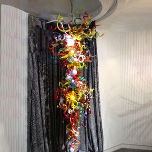 Lámpara de araña de cristal soplado con boca vintage para la sala de estar del hogar Lámparas de araña de Murano coloridas Accesorios de iluminación LED largos empotrados de 72 pulgadas