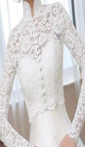 Vintage nouveau blanc ivoire veste de mariage boléros de mariée à manches longues dentelle Applique haut col haut sur mesure enveloppes vestes 6567852