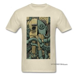 Vintage Octopus Tshirt Homme Georges Braque T-shirt Artiste Designer T Shirt Guitar Lover Monster Tops Hommes Beige Tees Coton 210706