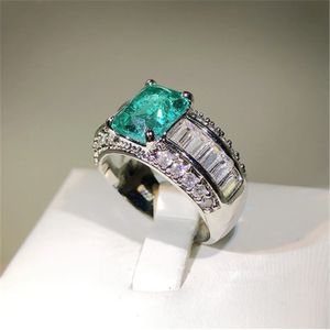 Vintage Paraiba Tourmaline Anneau 925 Sterling argent Bague De Fiançailles De Mariage Anneaux pour Femmes Hommes Fête D'anniversaire Bijoux Cadeau