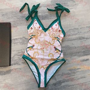 Vintage Match Swimwear Womens Green Bikini Letter Logo One Piece Massuit Sexy Lace Up Bathing Fult