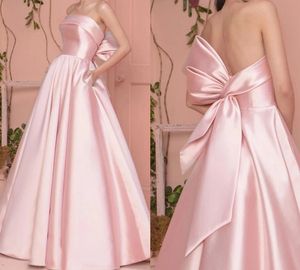 Vintage Rose Robe De Soirée De Bal 2024 Avec Grand Arc Bretelles Longueur De Plancher En Satin Soirée D'anniversaire Robes Formelles Robe De Soriee Robes Fieast