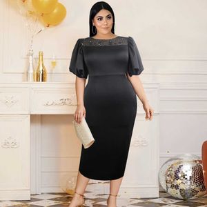 Vintage Plu Size Vestidos Mujer Verano Negro Bodycon Manga Corta Linterna Oficina Fiesta de Noche Ocasión Evento Túnicas de Encaje 4XL 210527