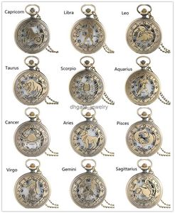 Vintage Pocket Watch 12 Zodiac Constellation Men Femmes Femmes ANALOG TIGNES DES CADIES D'ANNIVERSANTS DE COLLE
