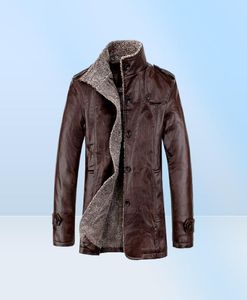 Chaquetas de cuero PU Vintage Men039s invierno cálido grueso forro polar de piel sintética chaqueta de hombre a prueba de viento cuello alto Slim Fit hombre Co4948706