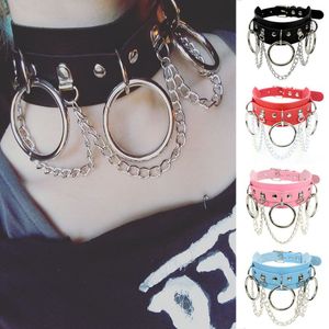 Collar de cuello de cuero Pu Pun Punk Goth Goth Collar Vintage Punk O Ring Chain Cabillo con picos VCK106 ajustables