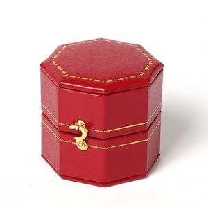 Caja de anillo de contraste con adorno dorado octogonal rojo Vintage para niña y mujer, accesorios de joyería