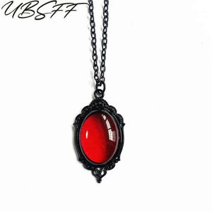 Collar de cristal de cuarzo rojo y negro Vintage, colgante de cristal de camafeo para mujer, joyería de moda chapada en plata antigua G1206