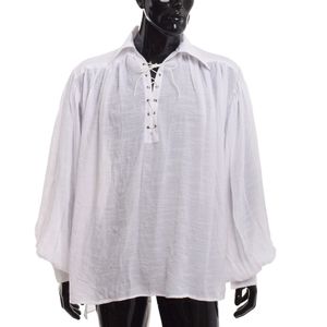 Vintage renacimiento hombres camisa medieval poeta pirata disfraz vampiro Colonial gótico encaje-up blanco negro Tops XS-XL